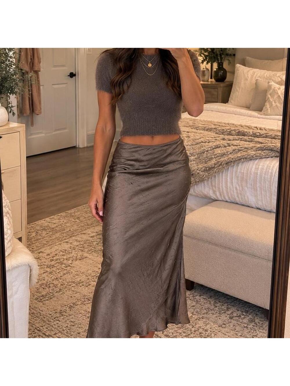 Free People Grey faux fur crop top and maxi skirt set New